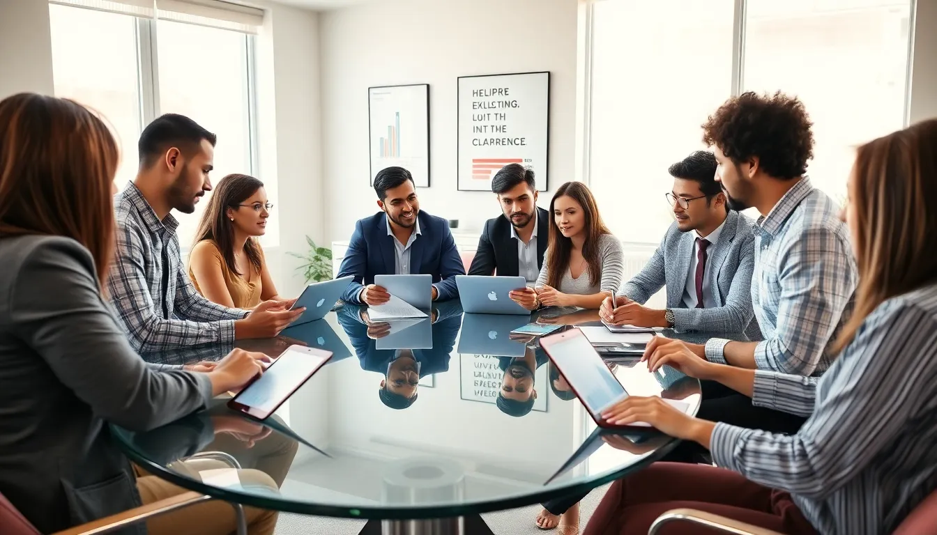 diverse entrepreneurs collaborating in a modern office setting.