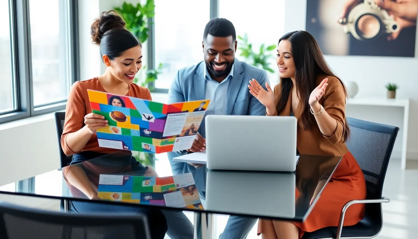 diverse team collaborating on event planning in a bright office.