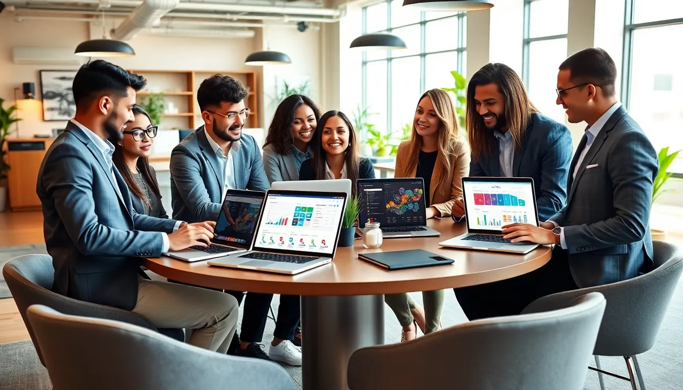 diverse team collaborating on event planning in a modern office.