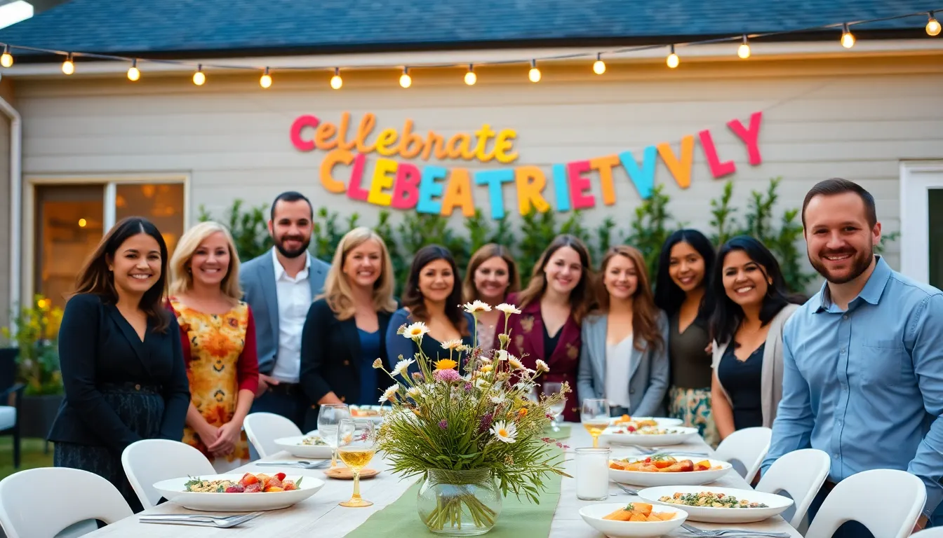 diverse group enjoying a budget-friendly outdoor event with colorful decorations.