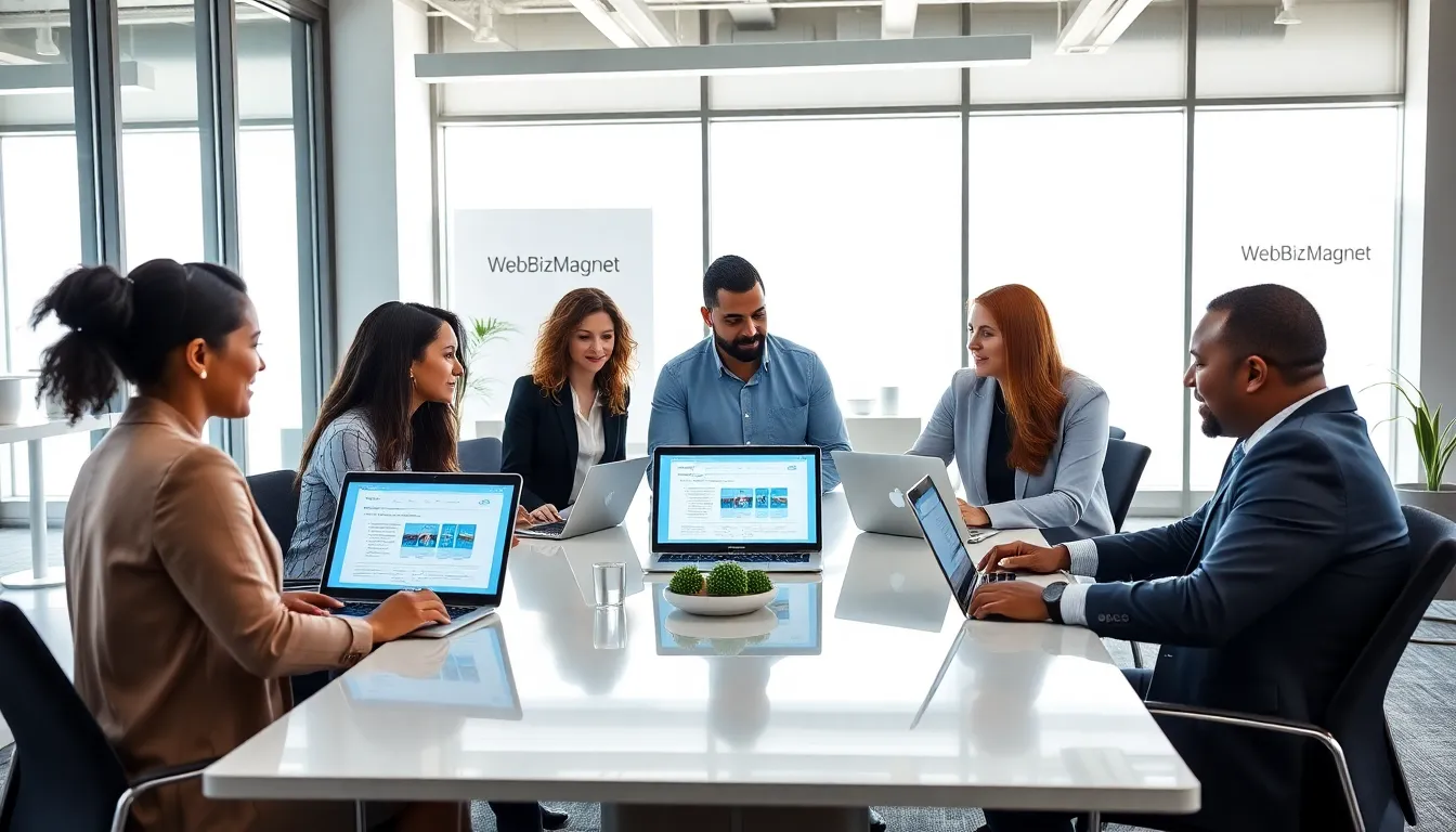 diverse professionals collaborating in a modern office setting.