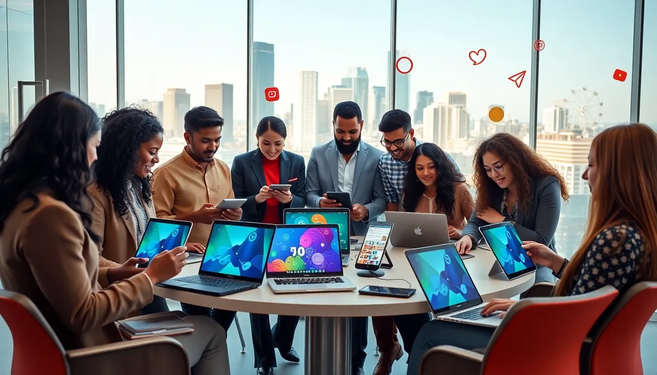 diverse professionals collaborating in a modern office environment.