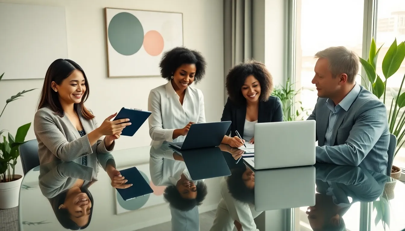 diverse team collaborating in a modern office environment.